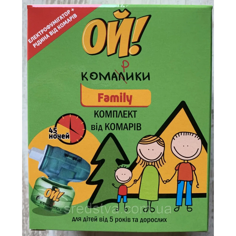 Ой! Комарики Фемілі Комплект від комарів 45 ночей для дітей від 5 років та дорослих Ой! Комарики Фемілі Комплект від комарів 45 ночей для дітей від 5 років та дорослих